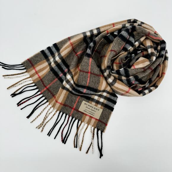 Burberry Scarf Cashmere Nova Check Black Plaid Beige Brown Winter Authentic - Picture 5 of 8